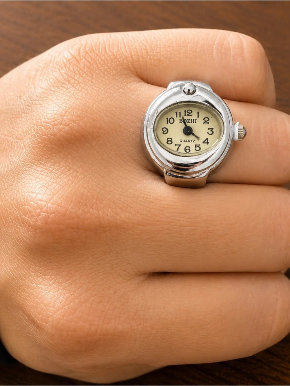Vintage Style Ring Watch - Silver Tone with Cream Dial